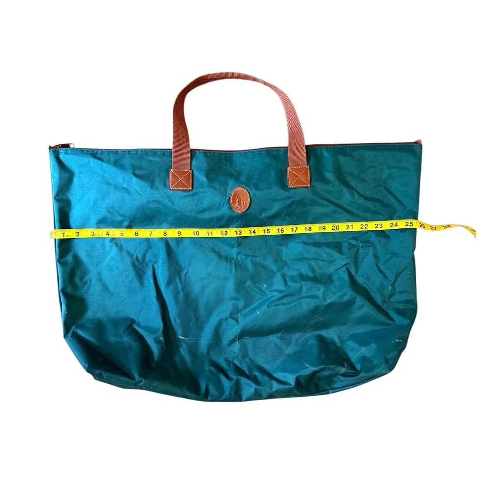 Polo Ralph‎ Lauren Green Nylon Oversized Tote Bag Zip Top Weekender Travel Bag